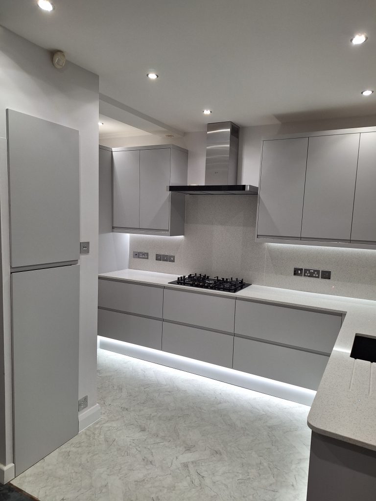 Grey kitchen cabinetry and extractor detail